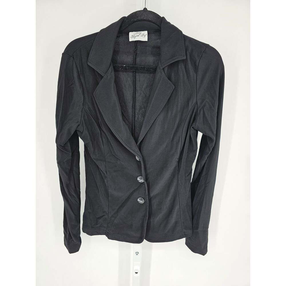 Long Elegant Legs Women's Black Notch-Collar Three-Button Blazer Size M